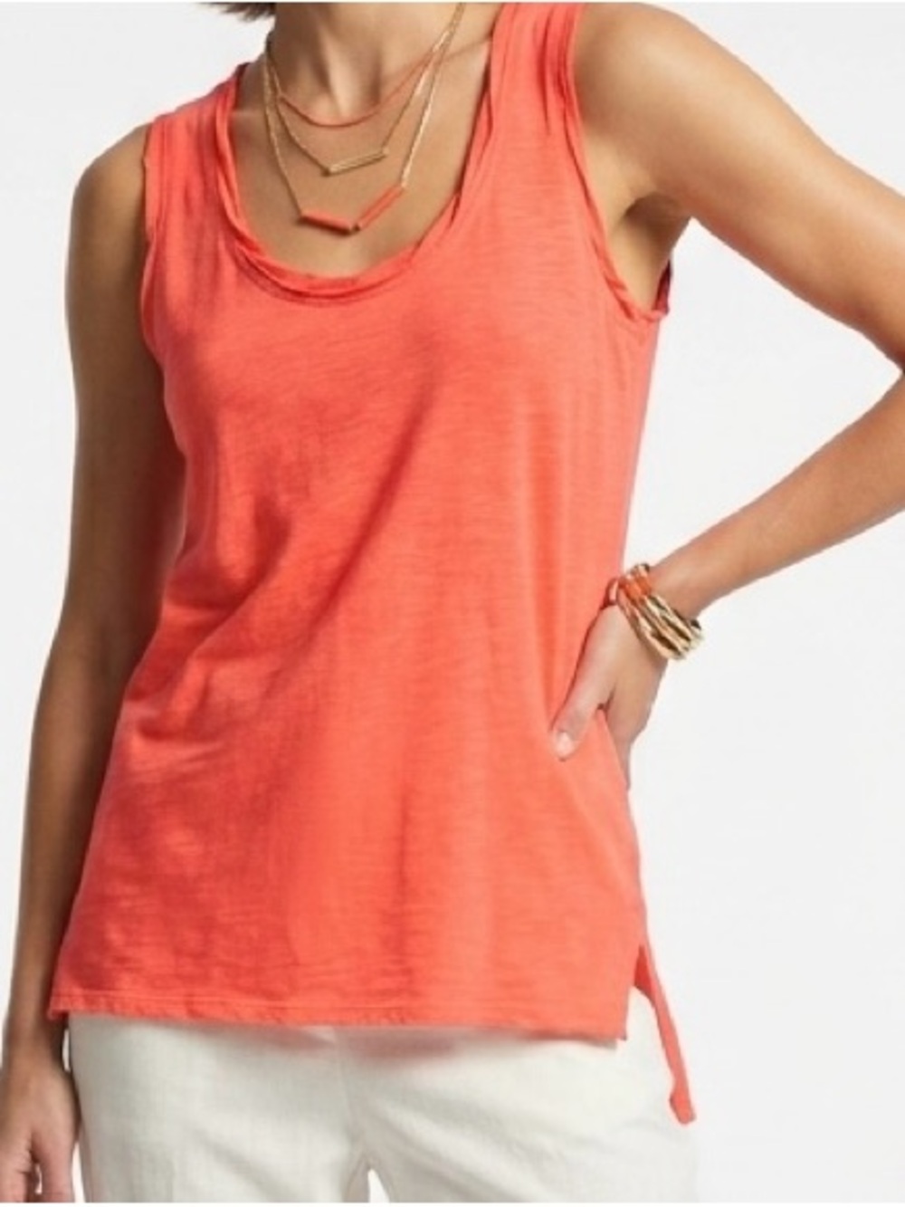Mercer & Madison Vibrant Orange Scoop Neck Tank Top Slub Knit S